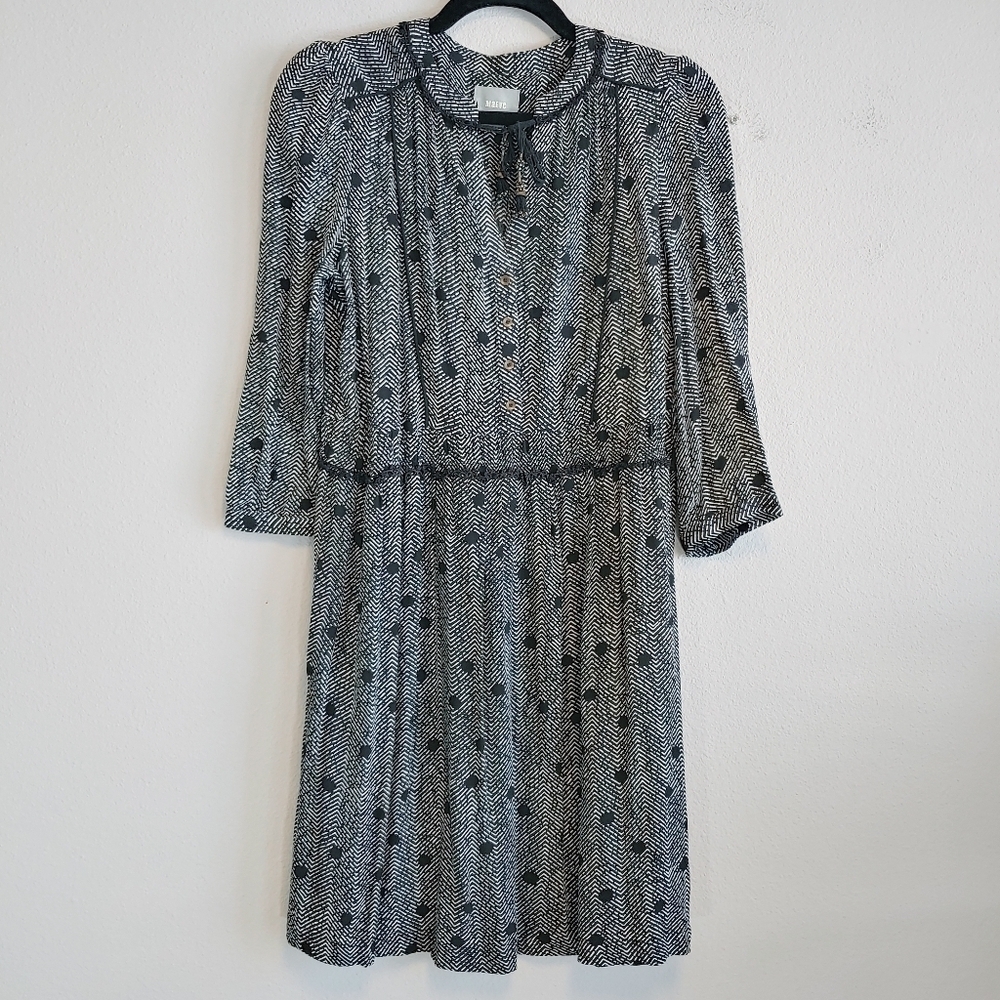Maeve by Anthropologie Galen Black White Chevron Polka Dot Mini Dress Sz S